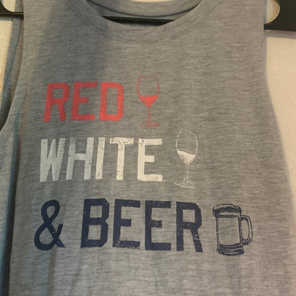 Medium grey tank. “Red, White, & Beer”